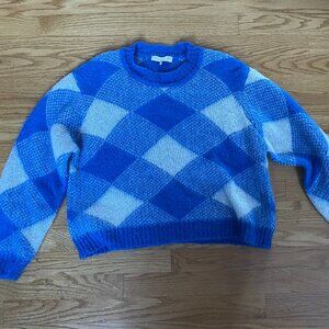 Sandro Sparks Plaid Mohair Sweater Blue & White Medium